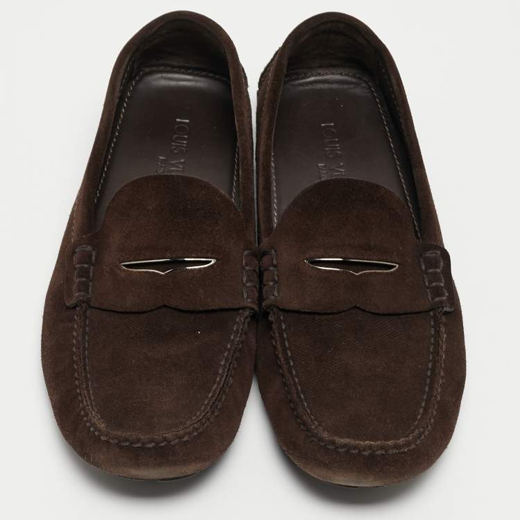 Pre Owned Louis Vuitton Brown Suede Monte Carlo Loafers Size 43