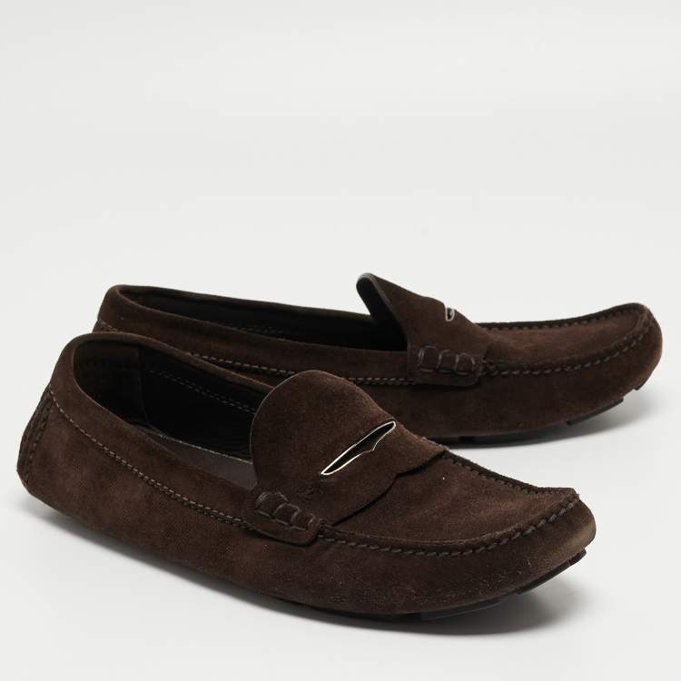Pre Owned Louis Vuitton Brown Suede Monte Carlo Loafers Size 43