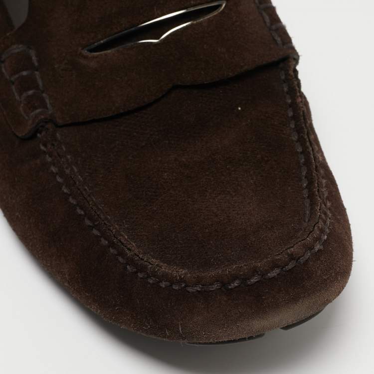 Pre Owned Louis Vuitton Brown Suede Monte Carlo Loafers Size 43