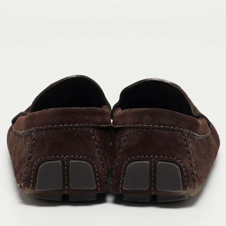 Pre Owned Louis Vuitton Brown Suede Monte Carlo Loafers Size 43