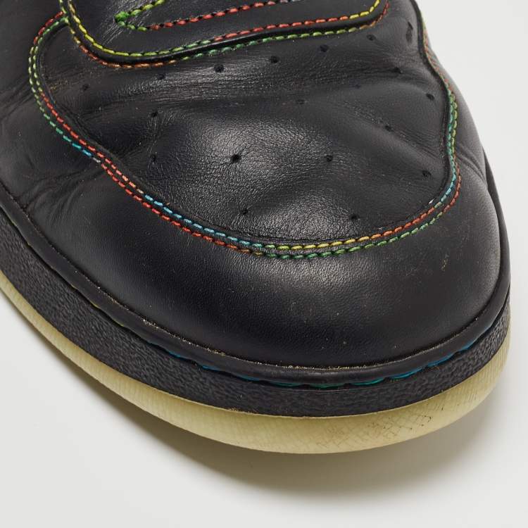 Pre Owned Louis Vuitton Black Leather Rivoli Rainbow Sneakers Size 44