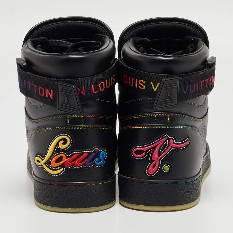 Pre Owned Louis Vuitton Black Leather Rivoli Rainbow Sneakers Size 44