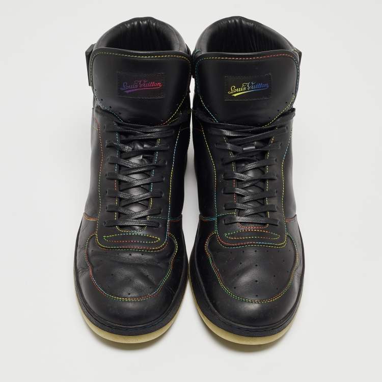 Pre Owned Louis Vuitton Black Leather Rivoli Rainbow Sneakers Size 44