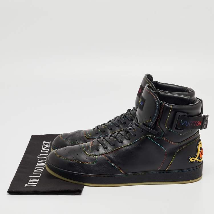 Pre Owned Louis Vuitton Black Leather Rivoli Rainbow Sneakers Size 44