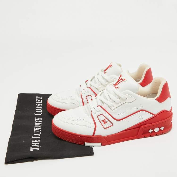 Pre Owned Louis Vuitton White/Red Leather LV Trainer Sneakers Size 39.5 