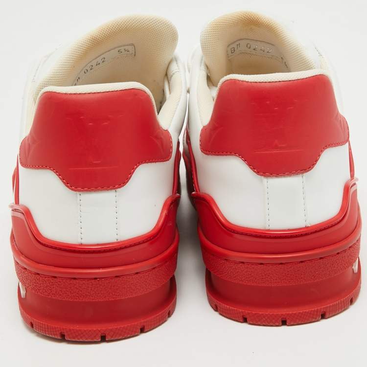 Pre Owned Louis Vuitton White/Red Leather LV Trainer Sneakers Size 39.5 
