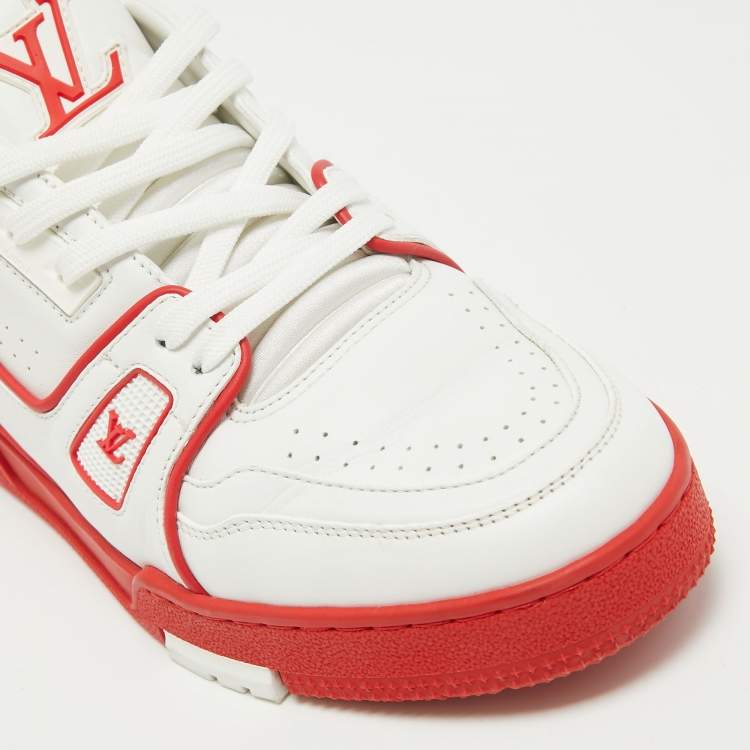 Pre Owned Louis Vuitton White/Red Leather LV Trainer Sneakers Size 39.5 