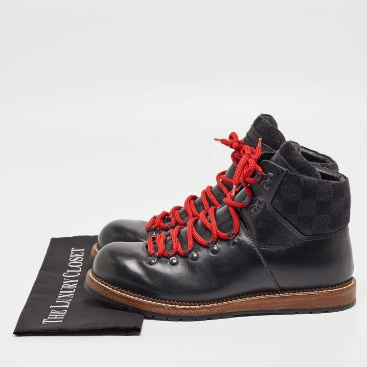 Pre Owned Louis Vuitton Black Leather and Fabric Oberkampf Boots Size 43