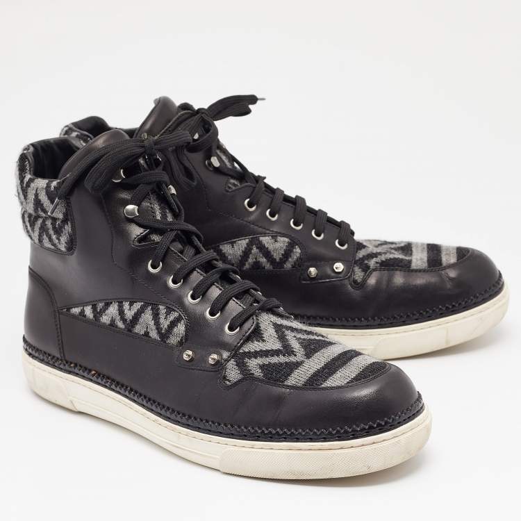 مملوكة مسبقًا Louis Vuitton Black/Grey Fabric and Leather Trainer High Top Sneakers Size  44