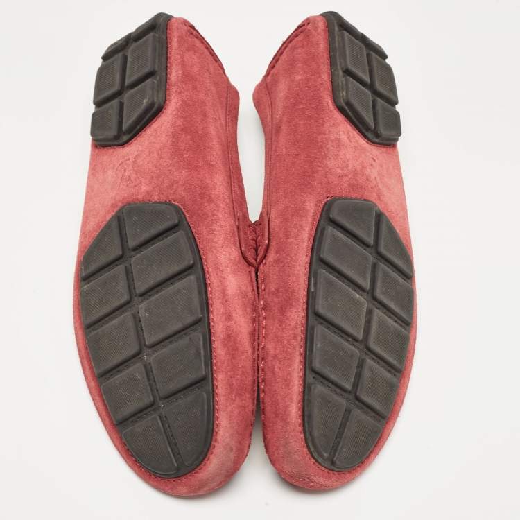 Pre Owned Louis Vuitton Red Suede Lombok Loafers Size 43.5