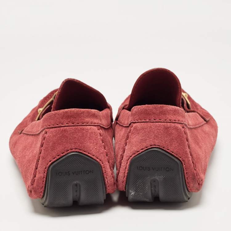 Pre Owned Louis Vuitton Red Suede Lombok Loafers Size 43.5