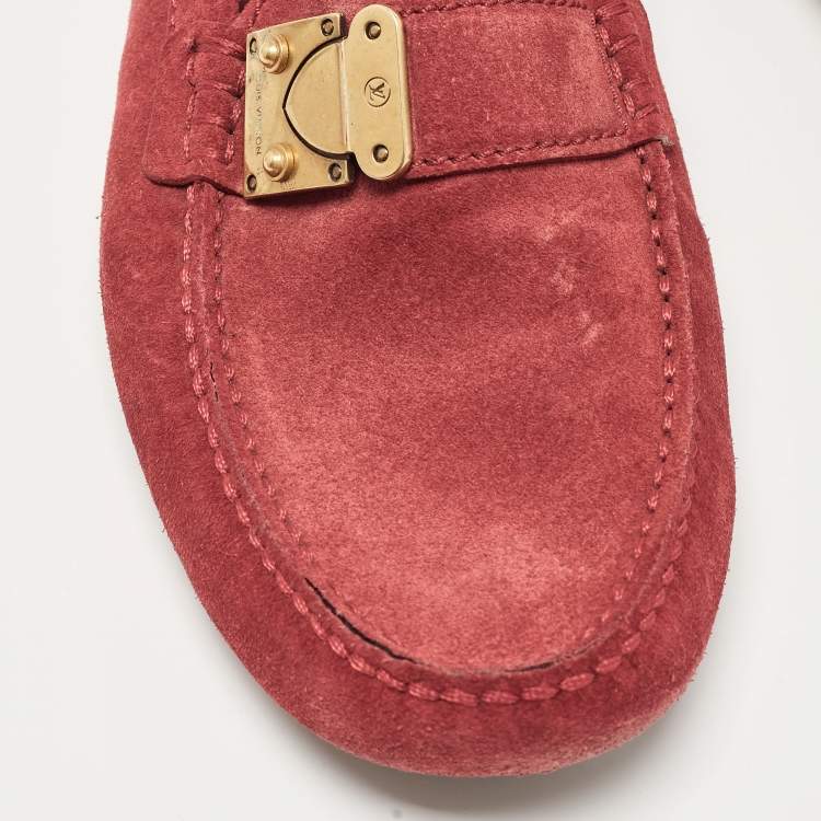 Pre Owned Louis Vuitton Red Suede Lombok Loafers Size 43.5