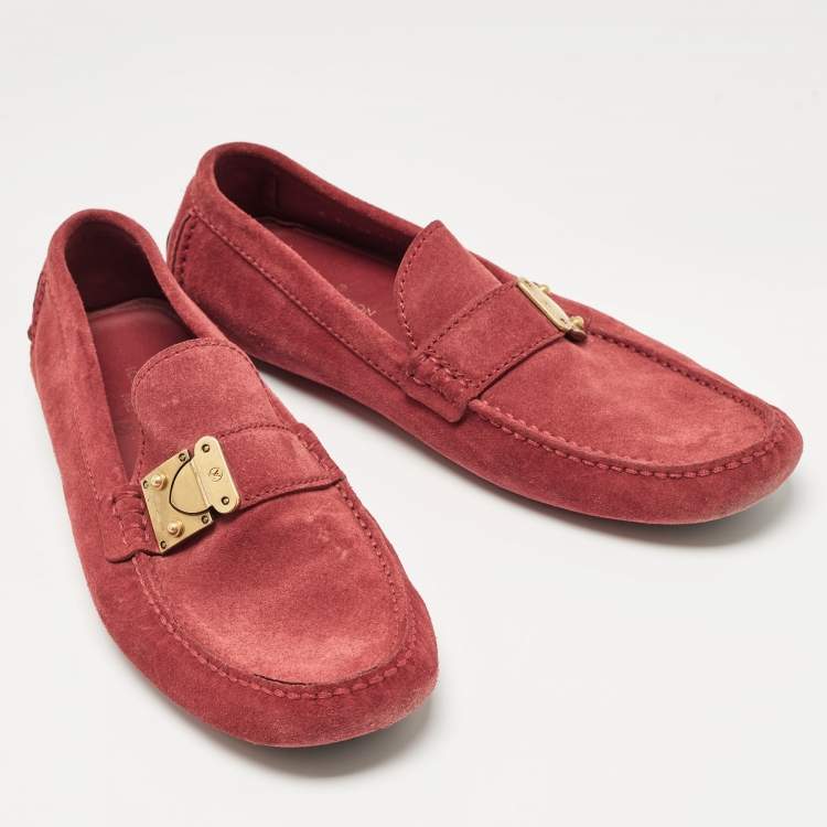 Pre Owned Louis Vuitton Red Suede Lombok Loafers Size 43.5