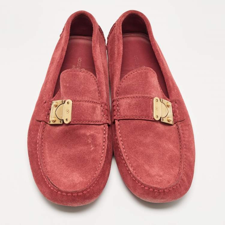Pre Owned Louis Vuitton Red Suede Lombok Loafers Size 43.5