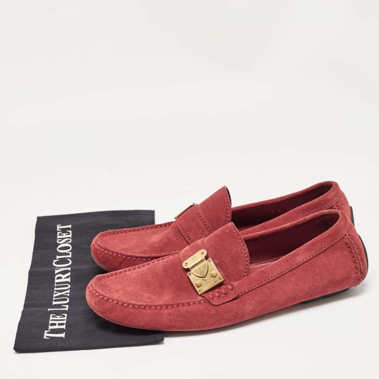 Pre Owned Louis Vuitton Red Suede Lombok Loafers Size 43.5