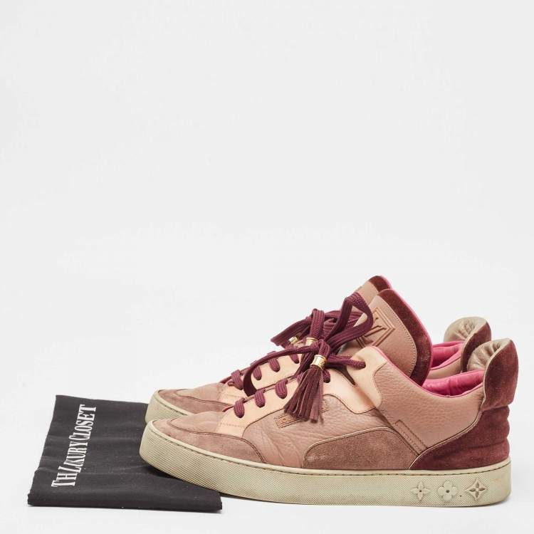 Pre Owned Louis Vuitton X Kanye West Pink/Beige Leather and Suede Don Patchwork Low Top Sneakers Size 42.5