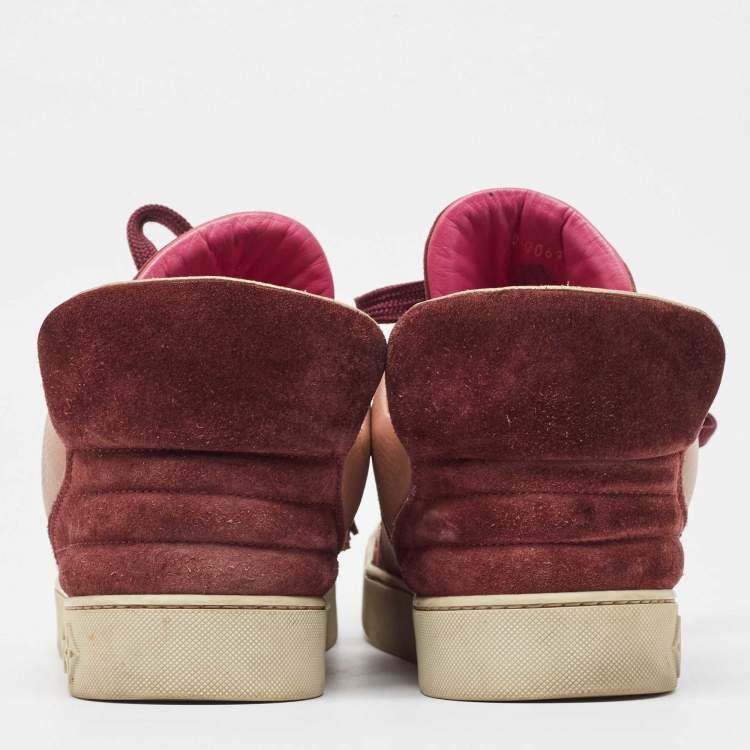 Pre Owned Louis Vuitton X Kanye West Pink/Beige Leather and Suede Don Patchwork Low Top Sneakers Size 42.5