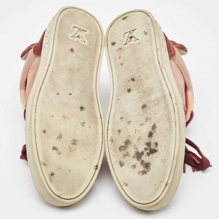 Pre Owned Louis Vuitton X Kanye West Pink/Beige Leather and Suede Don Patchwork Low Top Sneakers Size 42.5