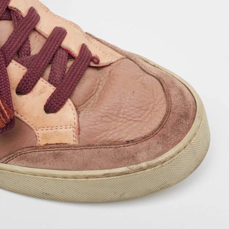 Pre Owned Louis Vuitton X Kanye West Pink/Beige Leather and Suede Don Patchwork Low Top Sneakers Size 42.5