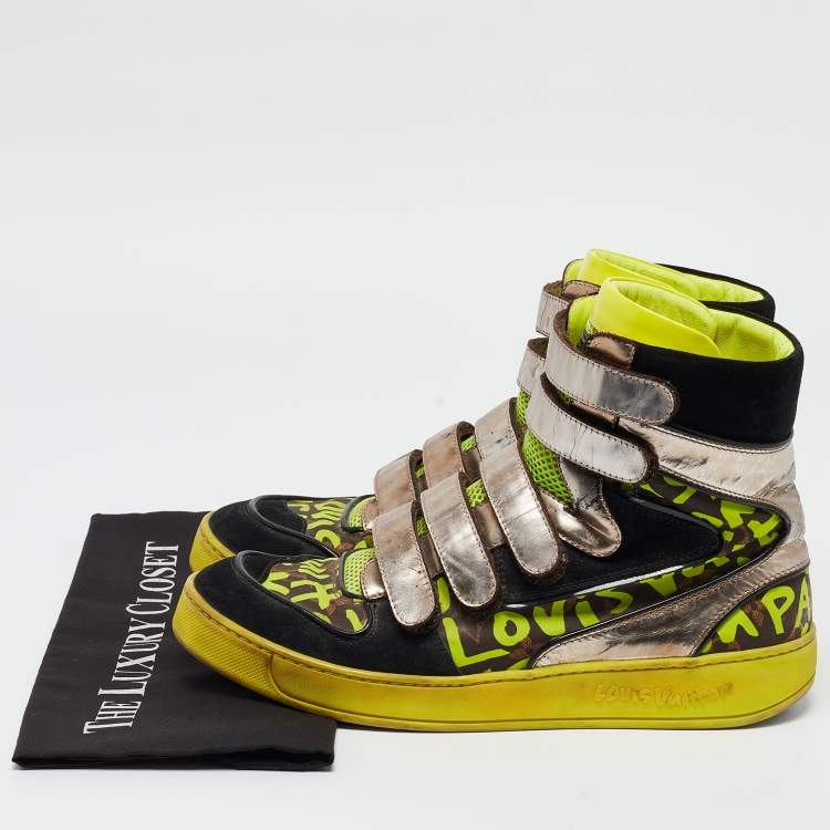 Pre Owned Louis Vuitton Multicolor Suede and Leather Graffiti Metallic-Trim Sneakers Size 42.5