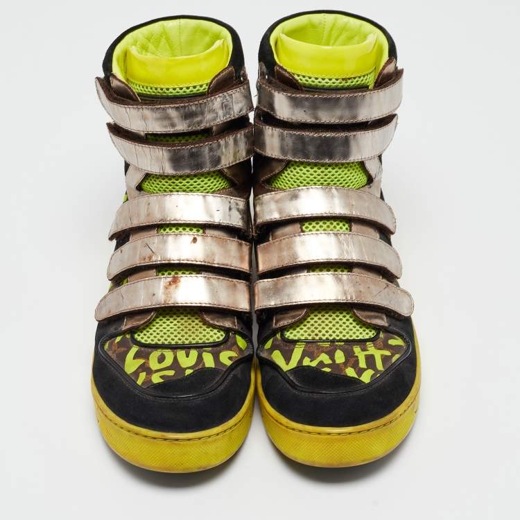 Pre Owned Louis Vuitton Multicolor Suede and Leather Graffiti Metallic-Trim Sneakers Size 42.5