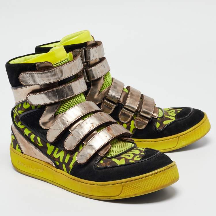 Pre Owned Louis Vuitton Multicolor Suede and Leather Graffiti Metallic-Trim Sneakers Size 42.5