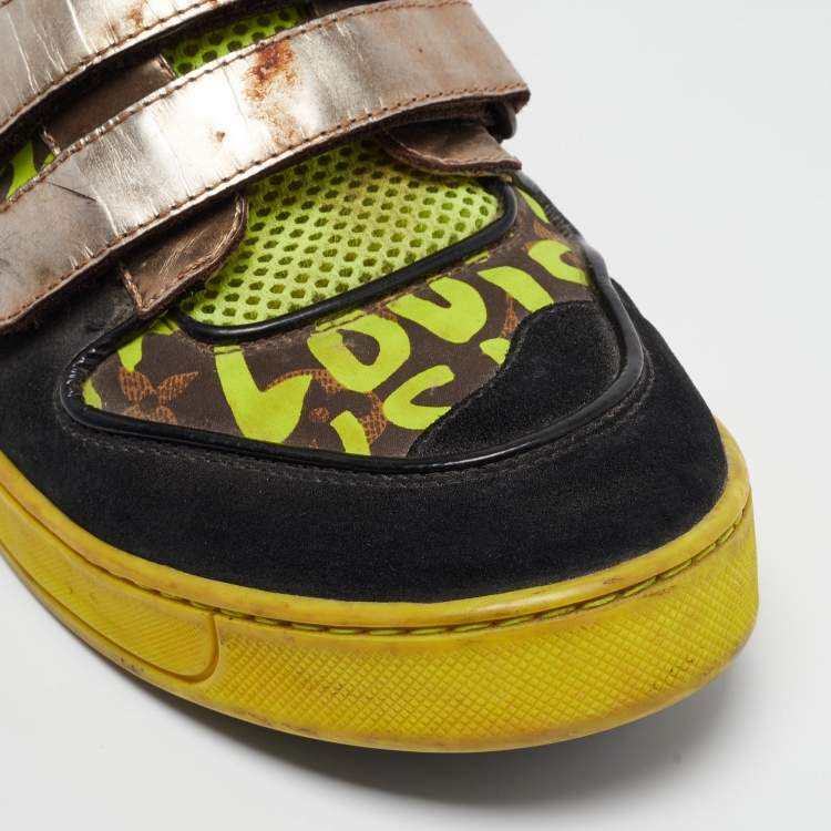 Pre Owned Louis Vuitton Multicolor Suede and Leather Graffiti Metallic-Trim Sneakers Size 42.5