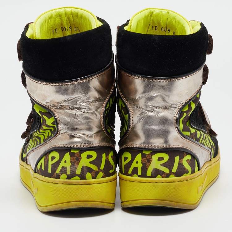 Pre Owned Louis Vuitton Multicolor Suede and Leather Graffiti Metallic-Trim Sneakers Size 42.5