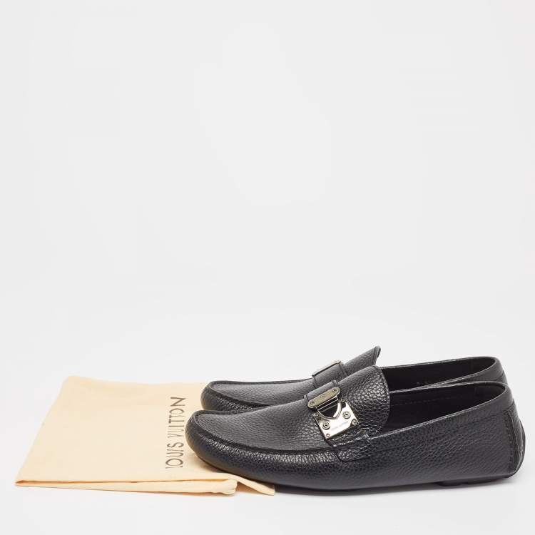 Pre Owned Louis Vuitton Black Leather Racetrack Slip On Loafers Size 42.5