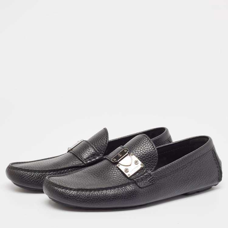 Pre Owned Louis Vuitton Black Leather Racetrack Slip On Loafers Size 42.5
