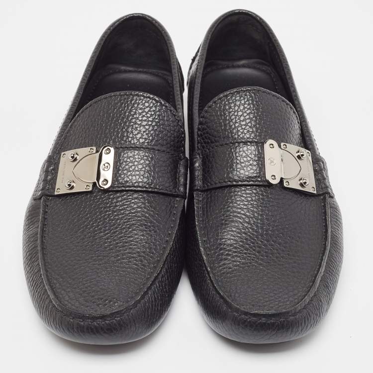 Pre Owned Louis Vuitton Black Leather Racetrack Slip On Loafers Size 42.5
