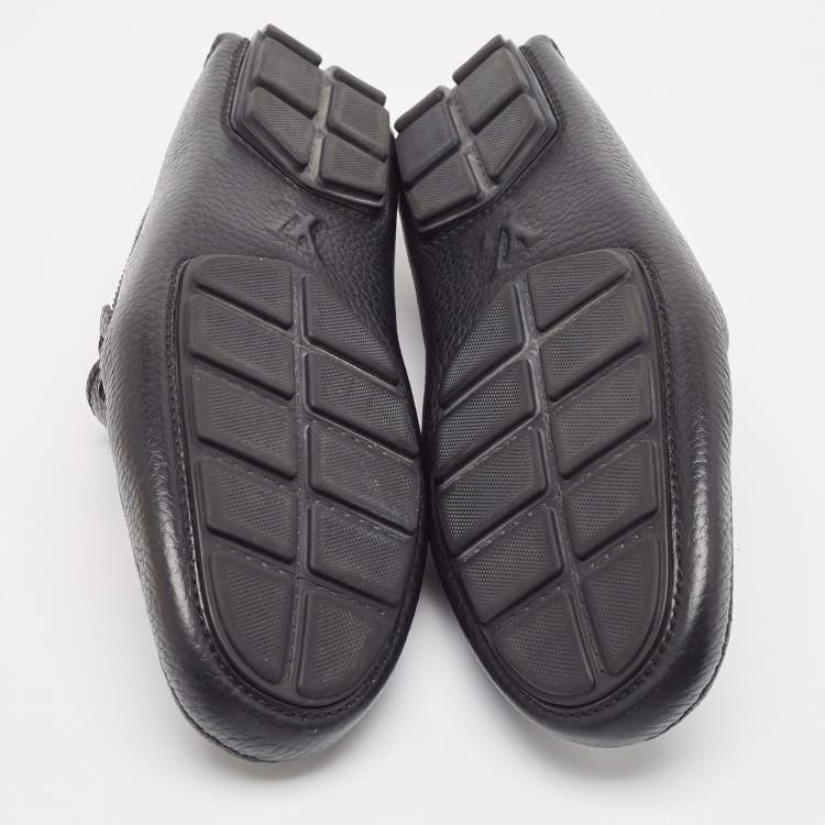Pre Owned Louis Vuitton Black Leather Racetrack Slip On Loafers Size 42.5