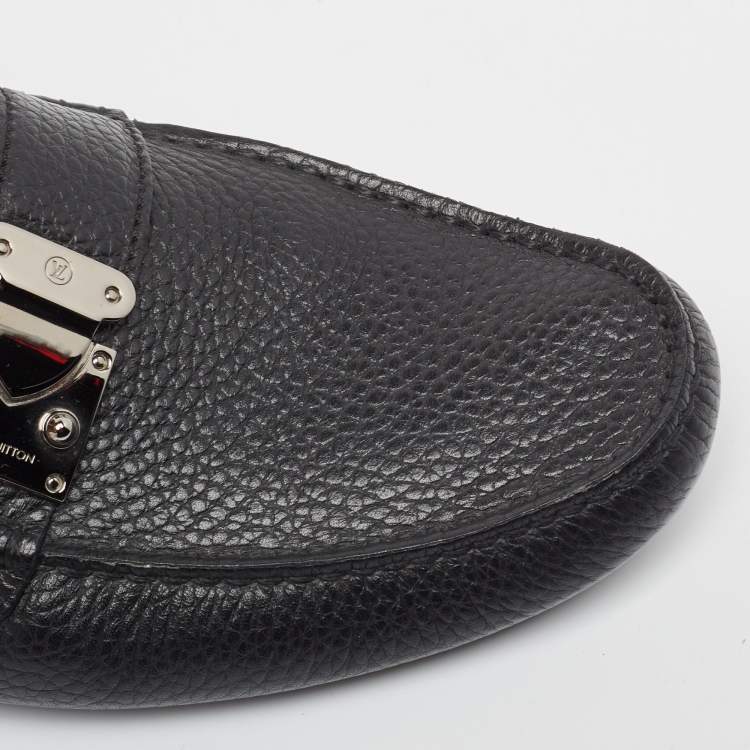 Pre Owned Louis Vuitton Black Leather Racetrack Slip On Loafers Size 42.5