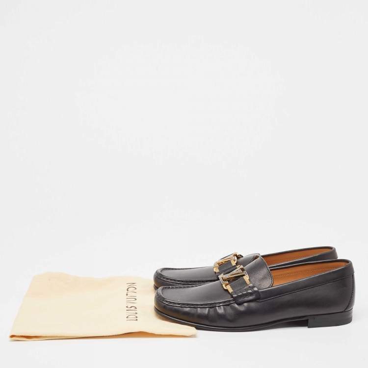 Pre Owned Louis Vuitton Black Leather Ribbon Monte Carlo Slip On Loafers Size 40.5