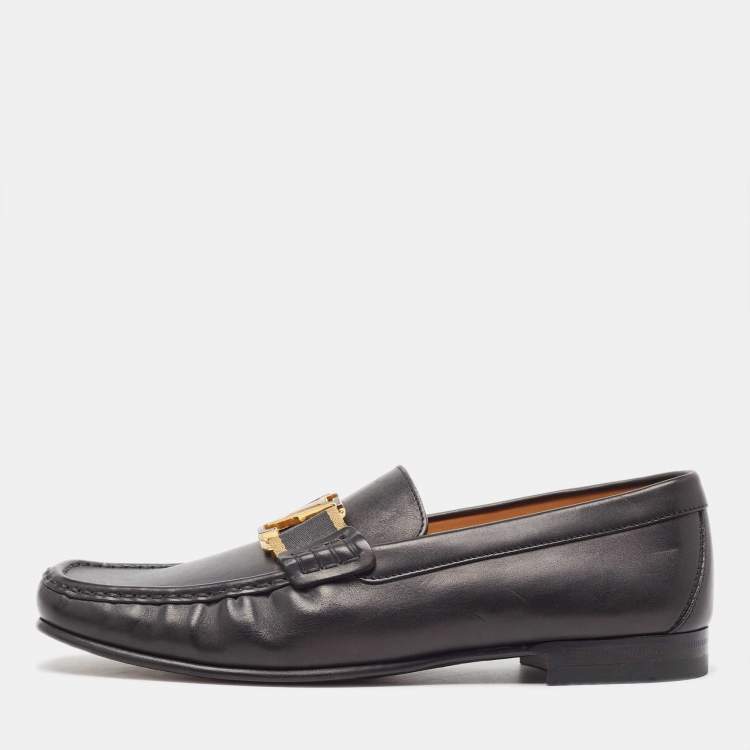 Pre Owned Louis Vuitton Black Leather Ribbon Monte Carlo Slip On Loafers Size 40.5