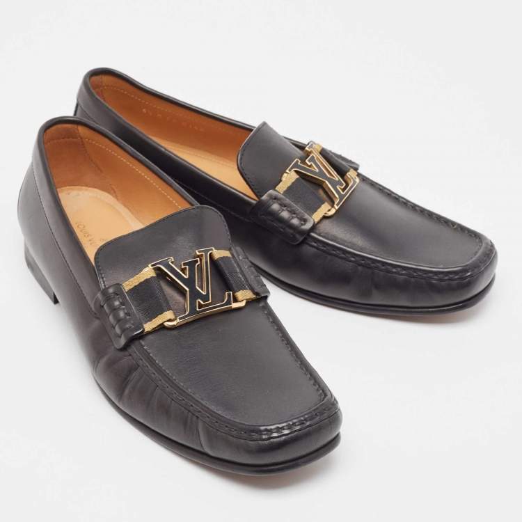 Pre Owned Louis Vuitton Black Leather Ribbon Monte Carlo Slip On Loafers Size 40.5