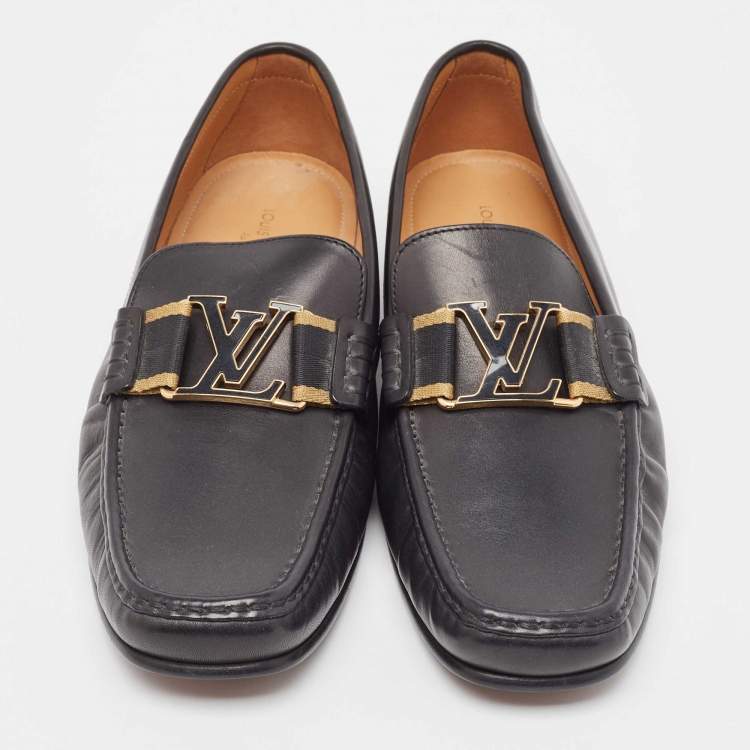 Pre Owned Louis Vuitton Black Leather Ribbon Monte Carlo Slip On Loafers Size 40.5