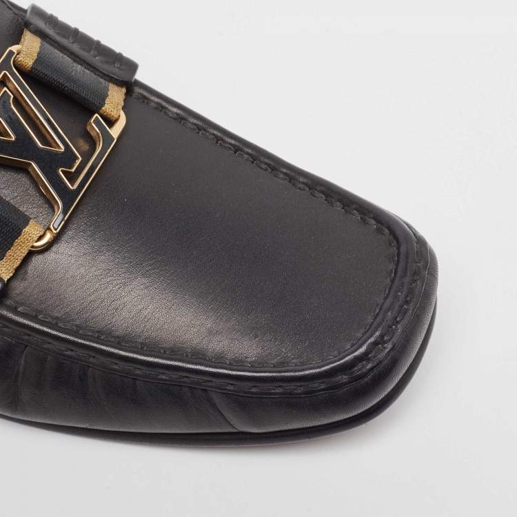 Pre Owned Louis Vuitton Black Leather Ribbon Monte Carlo Slip On Loafers Size 40.5
