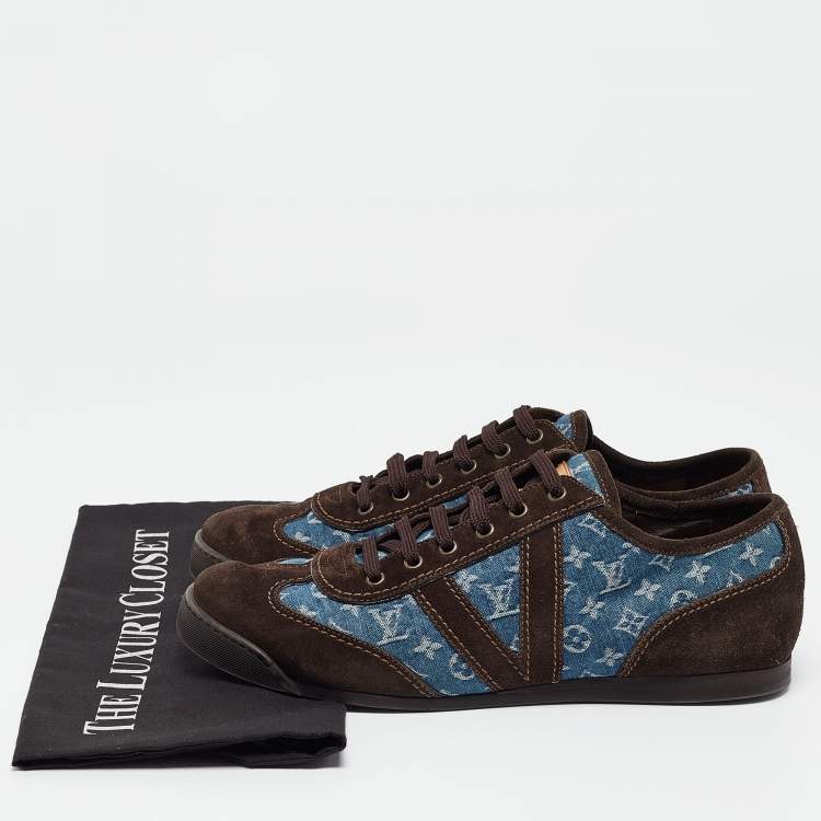 Pre Owned Louis Vuitton Brown Suede And Monogram Canvas Energie Low Top Sneakers Size 41.5