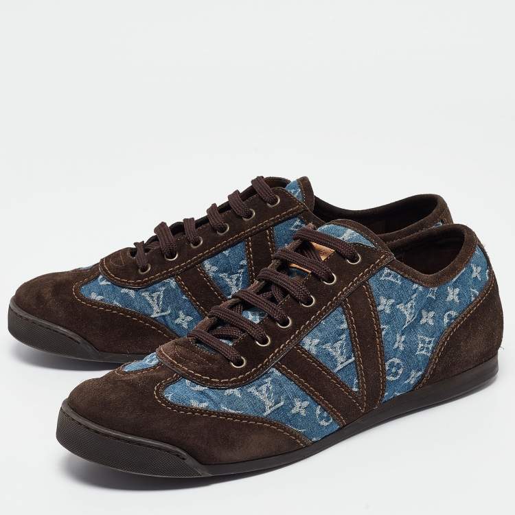 Pre Owned Louis Vuitton Brown Suede And Monogram Canvas Energie Low Top Sneakers Size 41.5