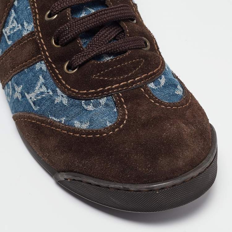 Pre Owned Louis Vuitton Brown Suede And Monogram Canvas Energie Low Top Sneakers Size 41.5