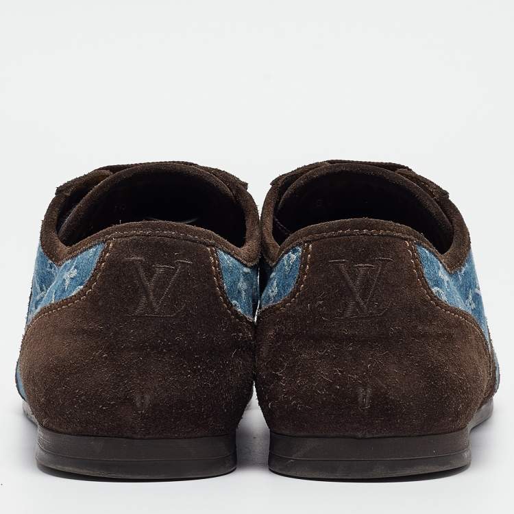Pre Owned Louis Vuitton Brown Suede And Monogram Canvas Energie Low Top Sneakers Size 41.5