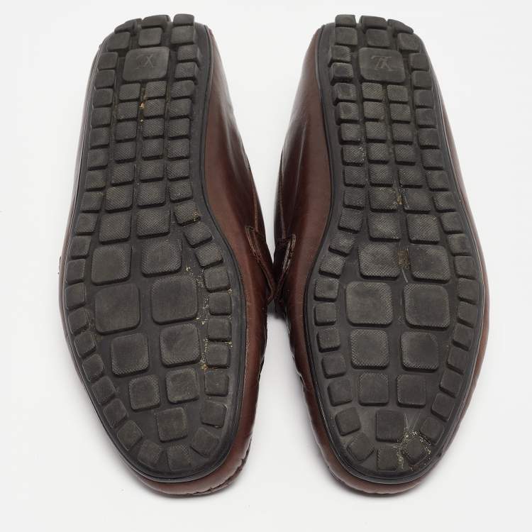 Pre Owned Louis Vuitton Brown Damier Leather Hockenheim Loafers Size 44