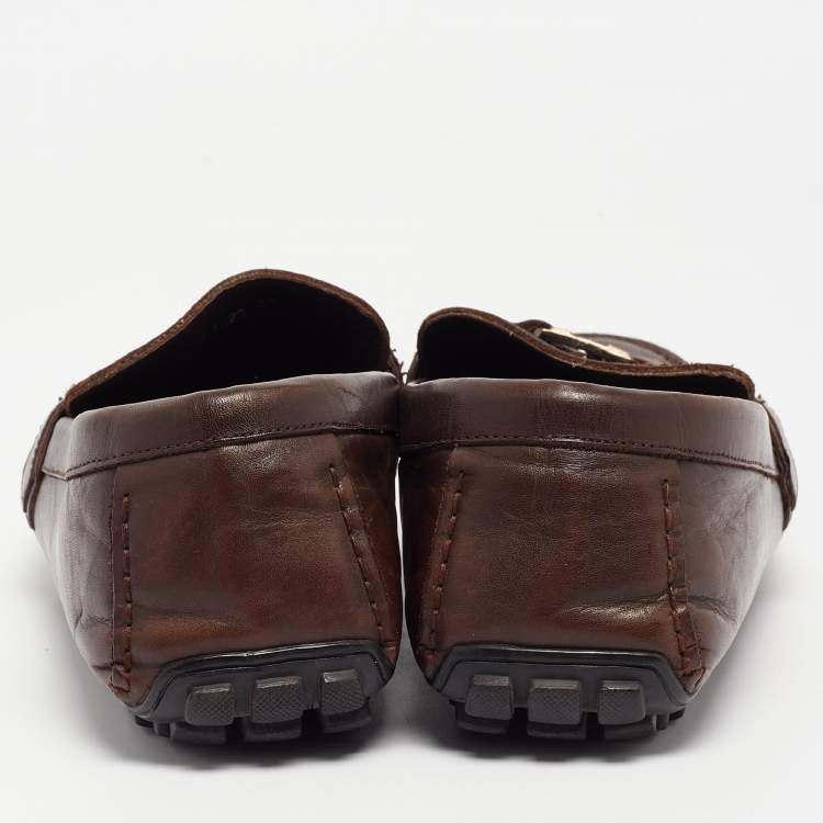 Pre Owned Louis Vuitton Brown Damier Leather Hockenheim Loafers Size 44