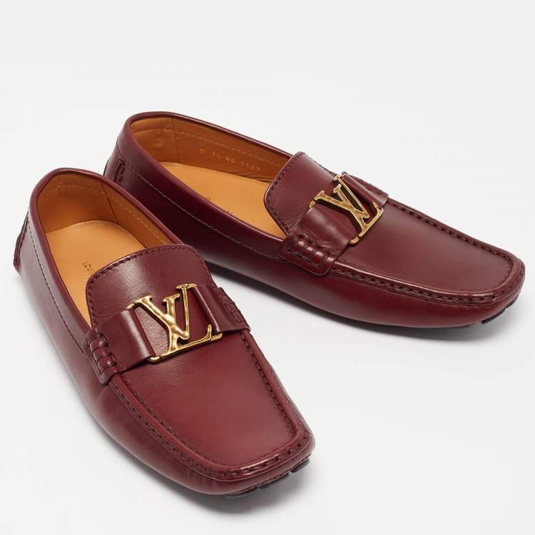 Pre Owned Louis Vuitton Burgundy Leather Monte Carlo Loafers Size 41.5