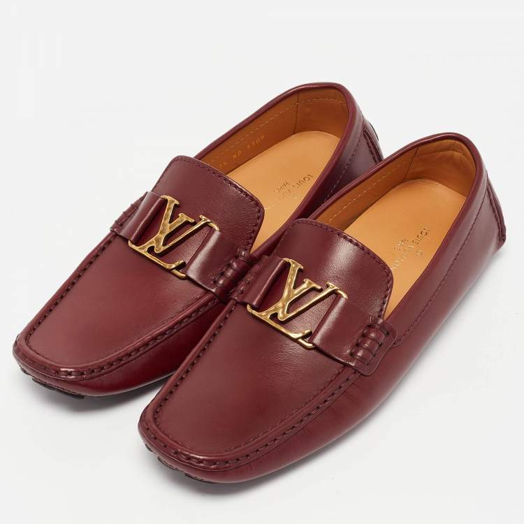Pre Owned Louis Vuitton Burgundy Leather Monte Carlo Loafers Size 41.5
