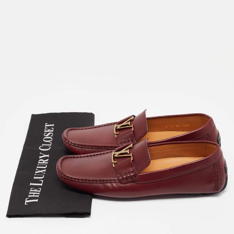 Pre Owned Louis Vuitton Burgundy Leather Monte Carlo Loafers Size 41.5