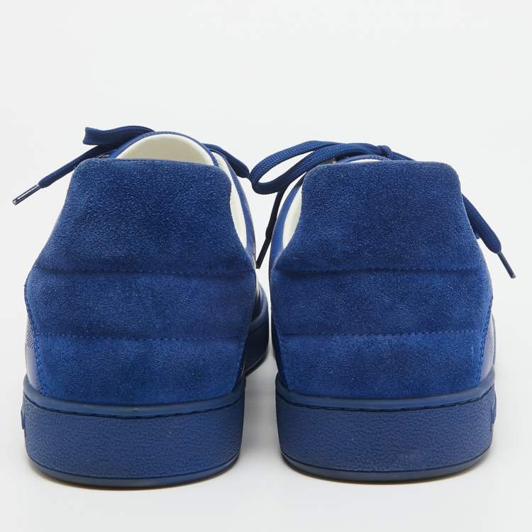 Pre Owned Louis Vuitton Blue Damier Infini Leather Frontrow Lace Up Sneakers Size 42