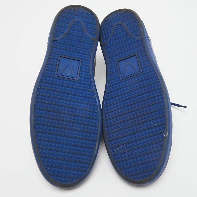 Pre Owned Louis Vuitton Blue Damier Infini Leather Frontrow Lace Up Sneakers Size 42
