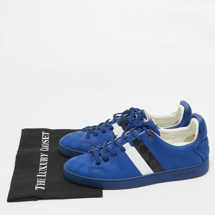 Pre Owned Louis Vuitton Blue Damier Infini Leather Frontrow Lace Up Sneakers Size 42